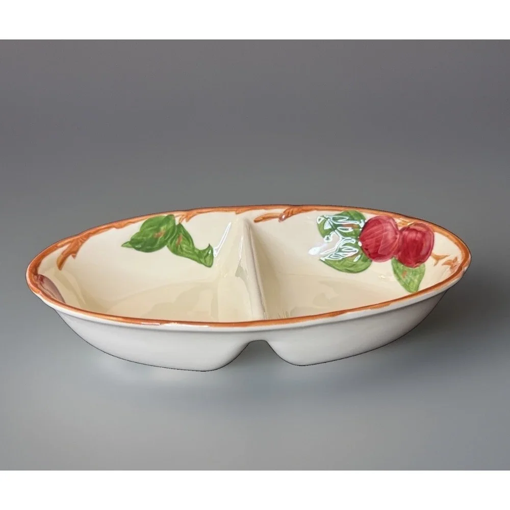 VTG Franciscan Apple Oval Divided Serving Bowl Gladding McBean TV Screen Mark